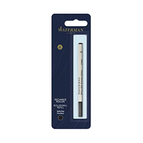 Waterman - Recambio para bolígrafos roller, punta fina con tinta negra, paquete de 1