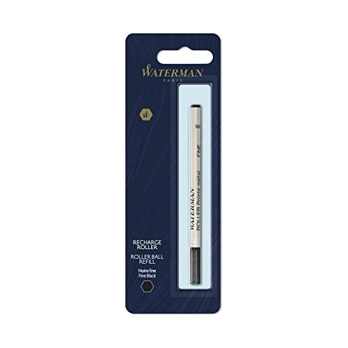 Waterman - Recambio para bolígrafos roller, punta fina con tinta negra, paquete de 1