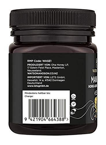 Watson & Son Miel de Manuka MGO 400+ 250g, Calidad Premium Certificada de Nueva Zelanda, Pura y natural