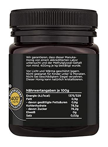 Watson & Son Miel de Manuka MGO 400+ 250g, Calidad Premium Certificada de Nueva Zelanda, Pura y natural