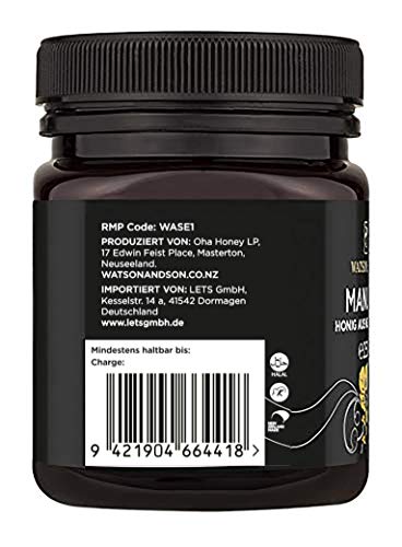 Watson & Son Miel de Manuka MGO 800+ 250g, Calidad Premium Certificada de Nueva Zelanda, Pura y natural