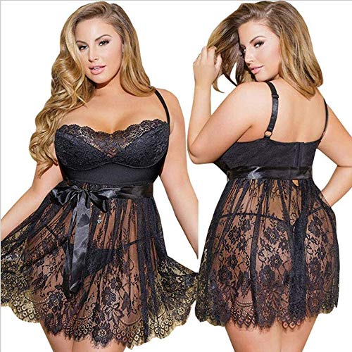 Wdj Camisón De Lencería Sexy para Mujer Encaje Camisón De Gran Tamaño Pestaña Grasa Camisón MM,XXXL