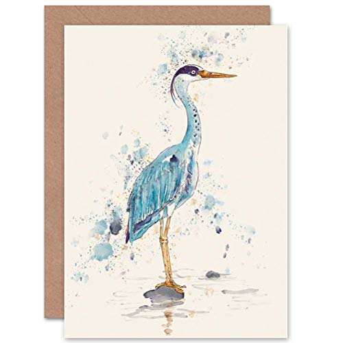 Wee Blue Coo Heron Watercolour Greetings Card Cp3219 Héroe Acuarela