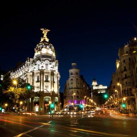 weewado Gran vía la Calle en Madrid, España en la Noche - 40x40 cm - Impresion en Lienzo - Muro de Arte - Canvas, Cuadro, Poster - City Trip & Travel