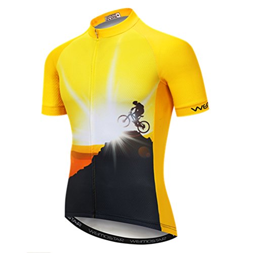 weimo Star Hombres Sportswear – Rueda Maillots de Manga Corta Ropa Deportiva bicicleta Top Hombres MTB Jersey transpirable verano negro verde, Hombre, color Schwarzes Gold, tamaño extra-large