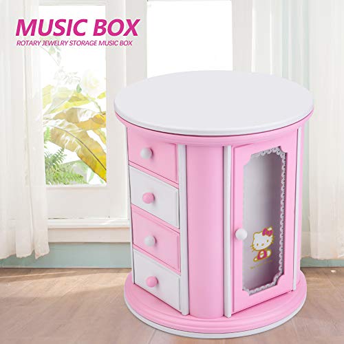 Weiyiroty Joyero Musical, Organizador de Joyas Redondo de Almacenamiento Rosa con Cajones ExtraíBles, Regalo para Amigos/NiñOs, Caja de MúSica de Espejo de Maquillaje para NiñAs