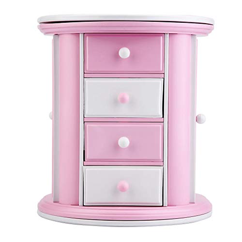 Weiyiroty Joyero Musical, Organizador de Joyas Redondo de Almacenamiento Rosa con Cajones ExtraíBles, Regalo para Amigos/NiñOs, Caja de MúSica de Espejo de Maquillaje para NiñAs