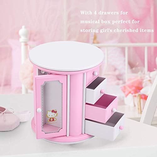 Weiyiroty Joyero Musical, Organizador de Joyas Redondo de Almacenamiento Rosa con Cajones ExtraíBles, Regalo para Amigos/NiñOs, Caja de MúSica de Espejo de Maquillaje para NiñAs
