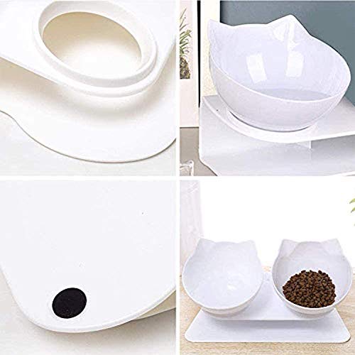 WELLXUNK Cuenco del Gato,Tcuencos Dobles para Gatos, Ajustable Inclinado De 15 ° Tazón Doble, Tazón de Gato Ortopédico, Apto para Gatos y Cachorros (Blanco)