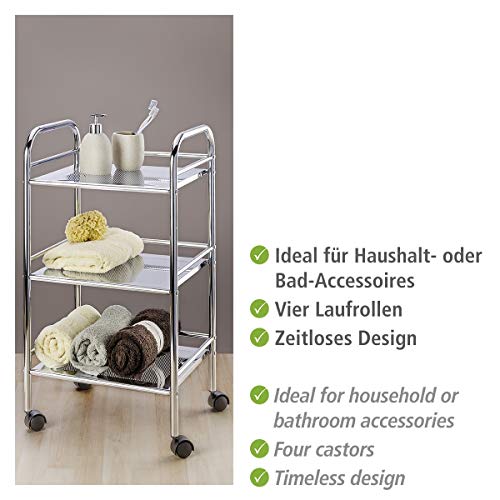 Wenko 12285100 Carrito con Ruedas Cromo - Carro de baño, Acero, 41 x 75 x 32 cm, Cromo