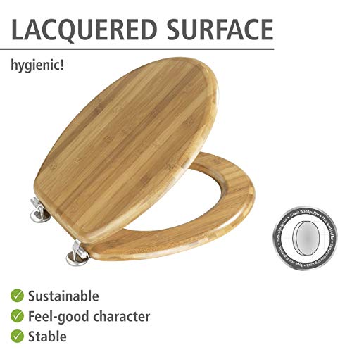 Wenko Tapa de WC Bambus, Sujeción de Metal, Cromo, Bambú, 34.5 x 41.5 cm, Color Marrón Oscuro