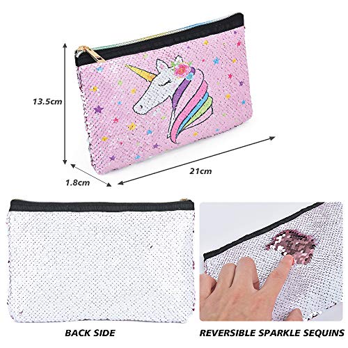 WERNNSAI Unicornio Bolsa Neceser - Neceseres para Maquillaje de Lentejuelas Reversible Bolso de Cosméticos para Niñas Mujeres Estuche Bolsa con Cierre Regalo de Cumpleaños de Viaje