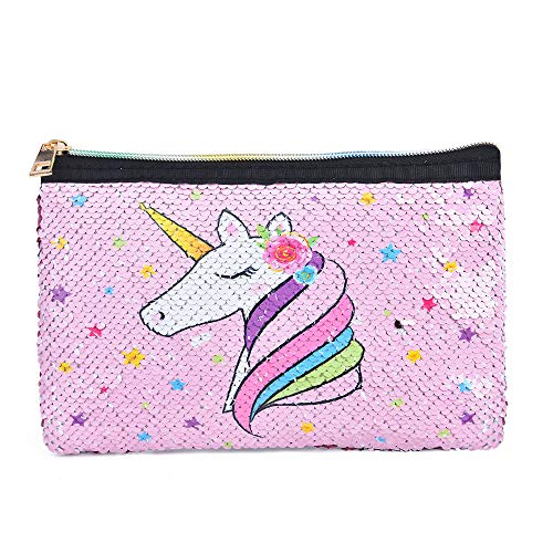 WERNNSAI Unicornio Bolsa Neceser - Neceseres para Maquillaje de Lentejuelas Reversible Bolso de Cosméticos para Niñas Mujeres Estuche Bolsa con Cierre Regalo de Cumpleaños de Viaje