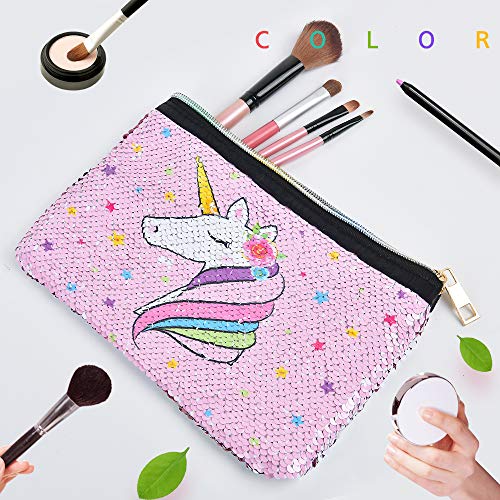 WERNNSAI Unicornio Bolsa Neceser - Neceseres para Maquillaje de Lentejuelas Reversible Bolso de Cosméticos para Niñas Mujeres Estuche Bolsa con Cierre Regalo de Cumpleaños de Viaje