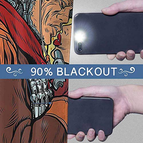 Western Decor - Cortinas para oscurecer habitación para dormitorio Steampunk Robots estilo occidental Cowboy besos a la chica ilustración mantener un buen sueño amarillo y marrón W63 x L63 pulgadas