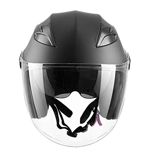 Westt Jet Casco de Moto Abierto Negro Mate con Doble Visera - Motocicleta Scooter - Certificado ECE