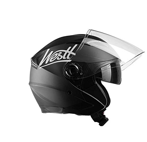 Westt Jet Casco de Moto Abierto Negro Mate con Doble Visera - Motocicleta Scooter - Certificado ECE
