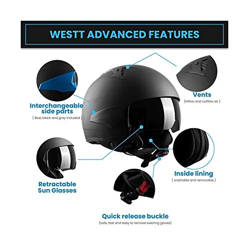 Westt Rover - Casco Moto Jet Negro Mate Scooter Vespa Chopper + 3 partes laterales intercambiables · Casco de Moto Motocicleta Vintage · Homologado ECE