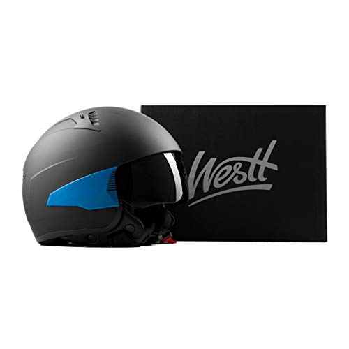 Westt Rover - Casco Moto Jet Negro Mate Scooter Vespa Chopper + 3 partes laterales intercambiables · Casco de Moto Motocicleta Vintage · Homologado ECE