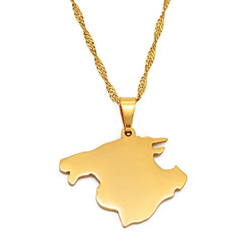 WH MaiYY Mallorca España Mapa Colgante Collar Oro Colgante Collar Cadena De Acero Inoxidable Estilo Étnico Señoras Regalo Hombres # 165221