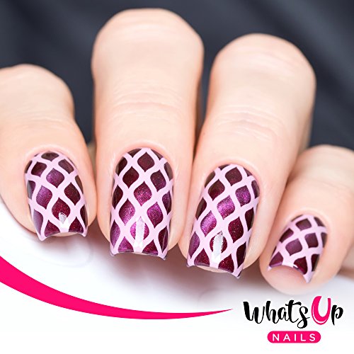 Whats Up Nails - Fishnet Vinyl Stencils for Nail Art Design (1 Sheet, 12 Stencils)