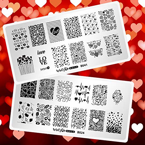Whats Up Nails - Valentine's Day Stamping Plates 2 pack (B024, B041) for Nail Art Design