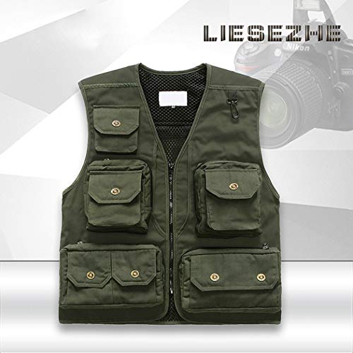 W&HH SHOP Fotografía de la Chaqueta de los Hombres de Gilet Exterior de Malla Multi-Bolsillos del Chaleco de Caza Que acampa Pesca Viajar Chaleco,D,L