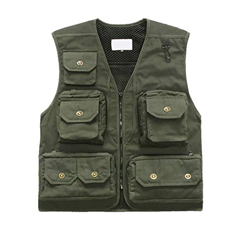 W&HH SHOP Fotografía de la Chaqueta de los Hombres de Gilet Exterior de Malla Multi-Bolsillos del Chaleco de Caza Que acampa Pesca Viajar Chaleco,D,L
