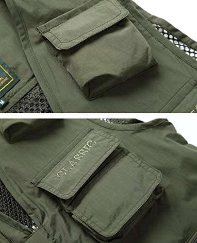 W&HH SHOP Mens Fotografía de Camping al Aire Libre Caza Pesca Chaleco Multibolsillos de Nylon de algodón Chaleco Chaqueta Chaleco Chaleco,F,XXL