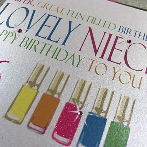 White Cotton Cards "Super, Gran, Relleno de Fun cumpleaños Lovely Sobrina Happy Birthday To You 16" Barnices de uñas de neón Tarjeta de 16º cumpleaños, Color Blanco