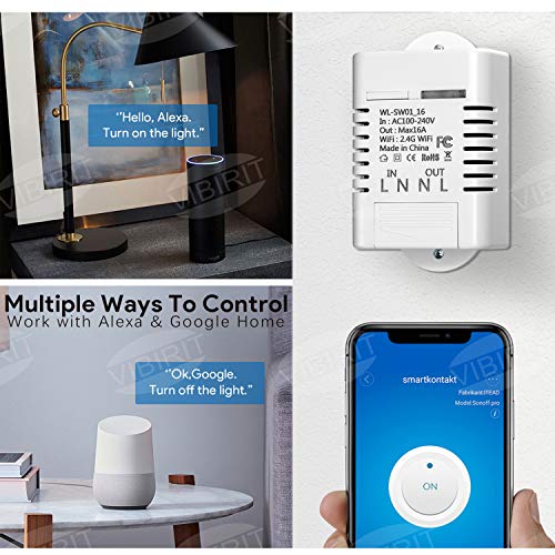 WiFi inalámbrico de Alexa Goggle Home, VIBIRIT WiFi Smart Switch 16A WiFi Controlador Inteligente WiFi Universal Breaker Control Remoto (16A)
