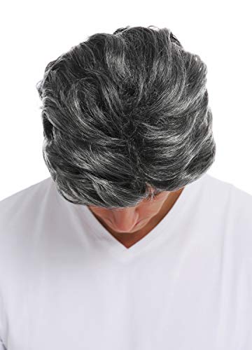WIG ME UP- 3270-K21B-KB80 Peluca Halloween Carnaval Hombres Pelo Ondulado Corto Raya Gris mechones