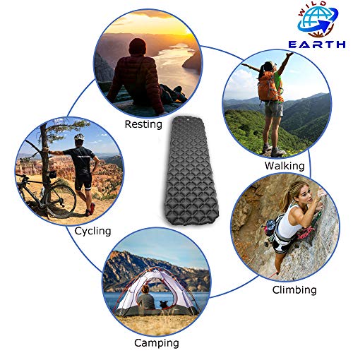 Wild Earth Ultra Ligero Inflable Sleeping Pad Camping Roll Mat Sleep Pad, Gris