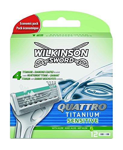 Wilkinson 7005098Q - Quattro Titanium Sensitive, Set de 12 cabezales de afeitado