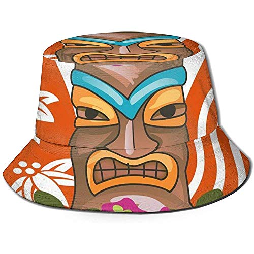 William Bacon Gorra de Pescador, Sweet Life by The Salty Sea Text con Figura de Tiki y Estampado de Flores de Hibisco, Sombrero de Playa de Viaje