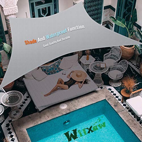 Wilxaw Vela de Sombra Impermeable 3 x 2m Toldo Protección Solar con Kit de Fijación Vela Solar para Patio Exteriores Jardín Terraza y Balcón, Gris