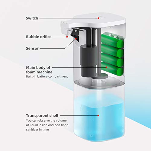 Wimaha Dispensador de jabón automático sin Contacto Sensor de Movimiento infrarrojo, dispensador de jabón líquido Resistente al Agua IPX3 para baño, Kithcen y Hotel, Blanco 350ML