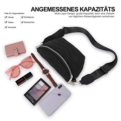 Wind Took Riñonera Mujer Bolso Riñoneras de Moda Bolso Bandolera Mujer Bolso Hombro con Correa Ajustable para Diario Viaje y Compras 21 x 8.5 x 14 cm Negra