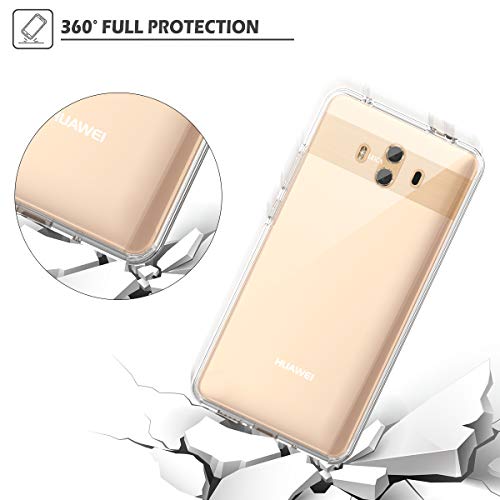 Winhoo Funda para Huawei Mate 10 360 Grados Full Body de Protección Silicona TPU Carcasa con Protector de Pantalla Compatible con Carga Inalámbrica Cover - Trasparente