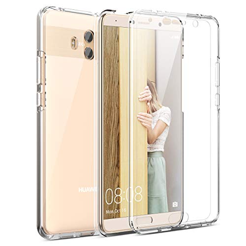 Winhoo Funda para Huawei Mate 10 360 Grados Full Body de Protección Silicona TPU Carcasa con Protector de Pantalla Compatible con Carga Inalámbrica Cover - Trasparente