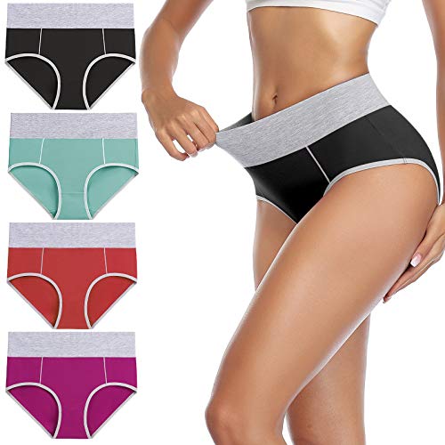 wirarpa Bragas Mujer Slip Cintura Alta Algodón Braguitas 4 Pack Tamaño L