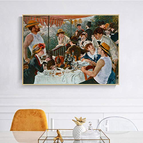 WJWGP Pierre Auguste Renoir Canoa Almuerzo Poster Imprimir En De La Lona CláSico De La Lona Pintura Decorativo Cuadros para Recamara Inicio 50x70cm No