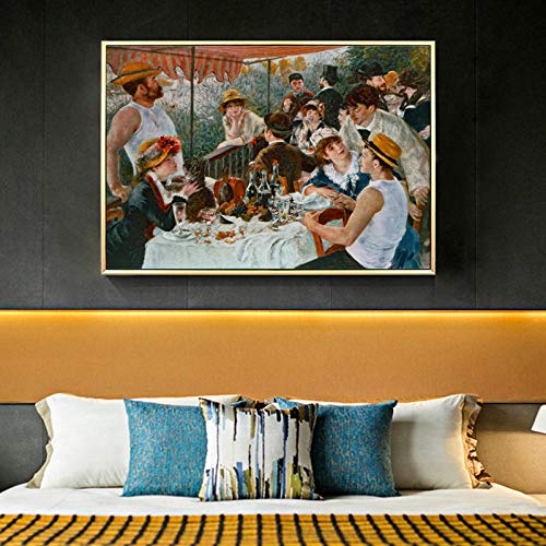 WJWGP Pierre Auguste Renoir Canoa Almuerzo Poster Imprimir En De La Lona CláSico De La Lona Pintura Decorativo Cuadros para Recamara Inicio 50x70cm No