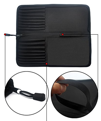 WLOT Artist - Estuche plegable con cremallera de tela Oxford, con 16 agujeros, color negro