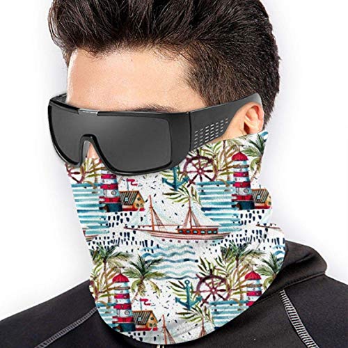 WlQshop Calentadores de Cuello Beach Sailboat Lighthouse Pattern Neck Warmer Scarf Gaiter Mascarilla Bufandas For Dust Cold Weather Winter Outdoors Festivals Sports For Men And Women