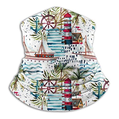 WlQshop Calentadores de Cuello Beach Sailboat Lighthouse Pattern Neck Warmer Scarf Gaiter Mascarilla Bufandas For Dust Cold Weather Winter Outdoors Festivals Sports For Men And Women