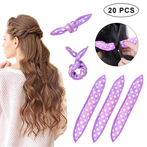 Wodasi 20 Piezas Rodillos Para el Cabello, Rodillos de Pelo Flexibles de la Espuma, Flexible Espuma de Rulos de Esponja Suaves Almohada de Sueño Herramientas de Estilismo DIY, Púrpura