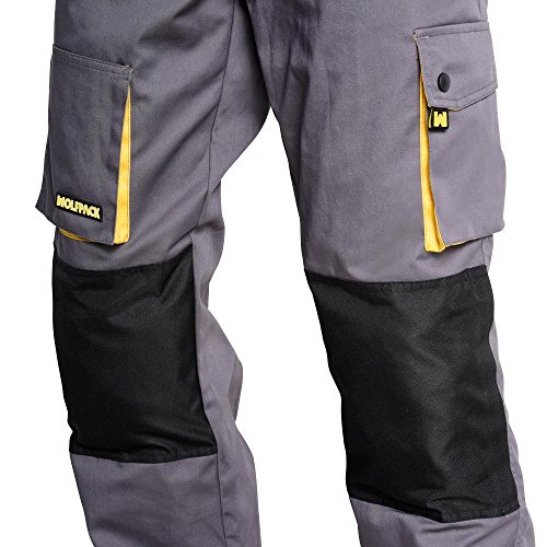 Wolfpack 15017090 Pantalon de Trabajo Gris/Amarillo Largo Talla 42/44 M