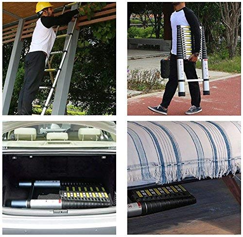 WolfWise 4,7M Escalera telescópica, Extensión telescópica de aluminio Escalera multifunción, extensible, 330 lb / 150 kg Negro