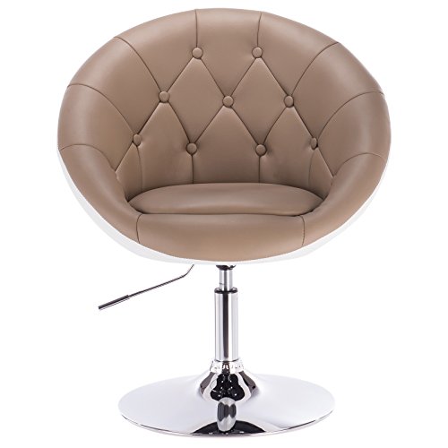 WOLTU 1x Taburete de Bar Acero Cromado Piel Sintética Taburete Bajo Silla de Bar Taburete Conferencia Taburete Peluquería Taburete Oficina Caqui+Blanco BH41kkw-1